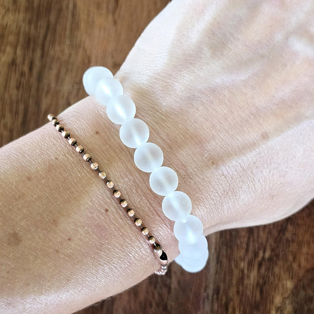 Matte Quartz Crystal Bracelet: Beaded Gemstone Stretch Bracelet