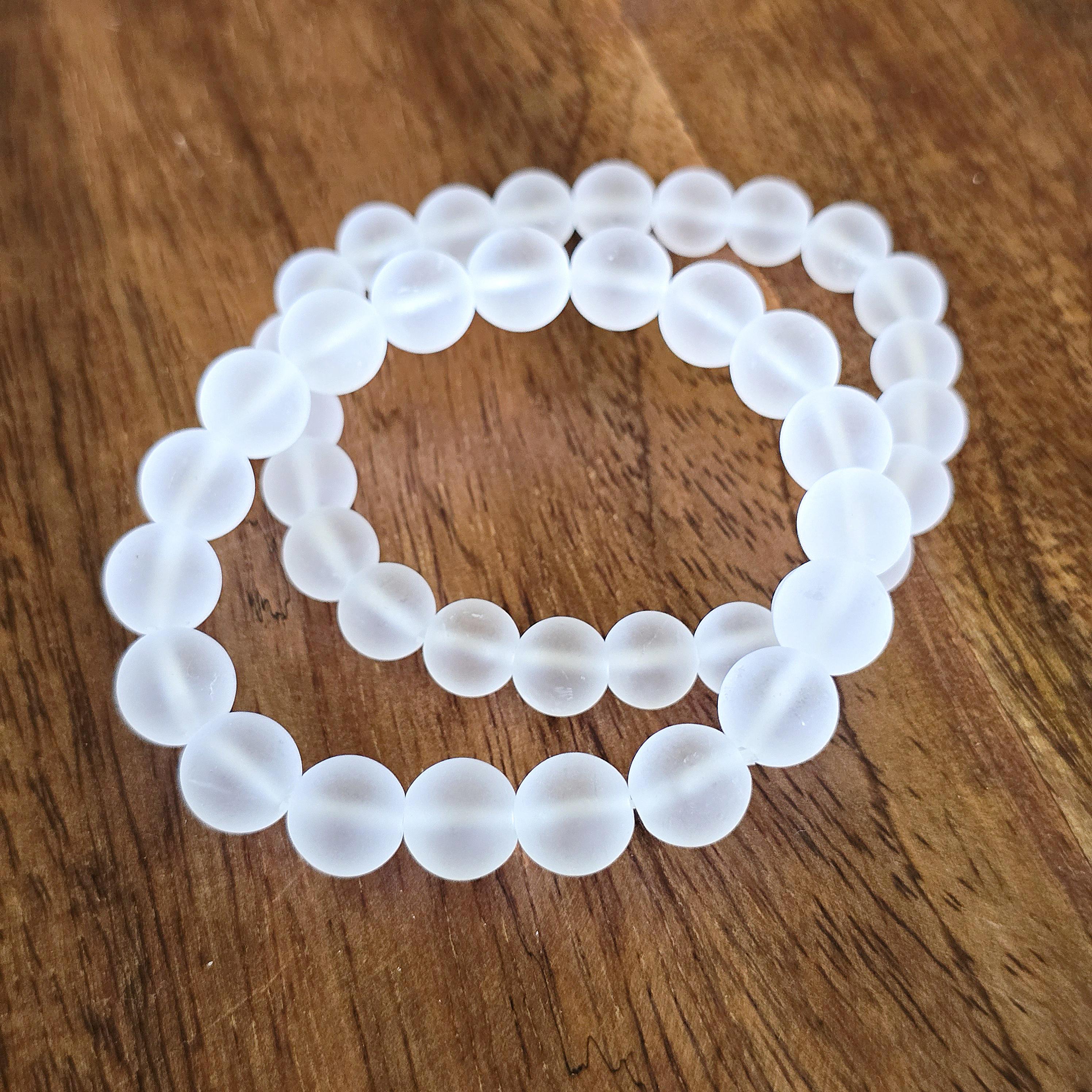 Matte Quartz Crystal Bracelet: Beaded Gemstone Stretch Bracelet