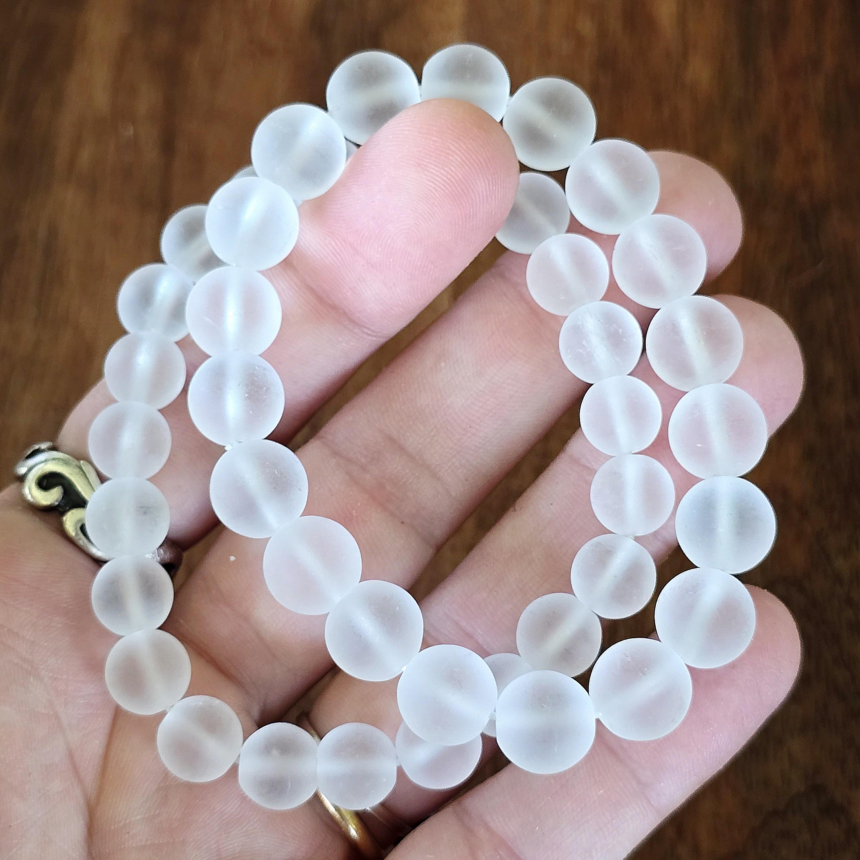 Matte Quartz Crystal Bracelet: Beaded Gemstone Stretch Bracelet