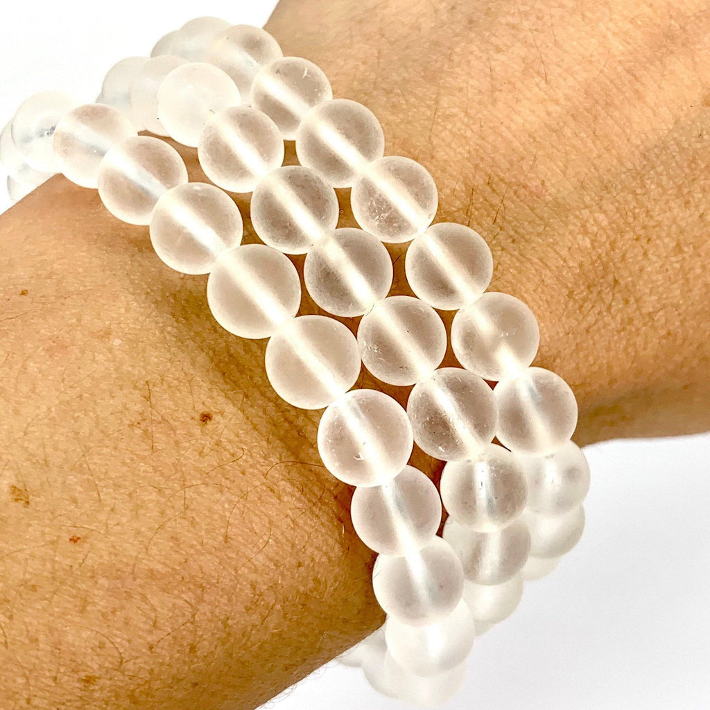 Matte Quartz Crystal Bracelet: Beaded Gemstone Stretch Bracelet