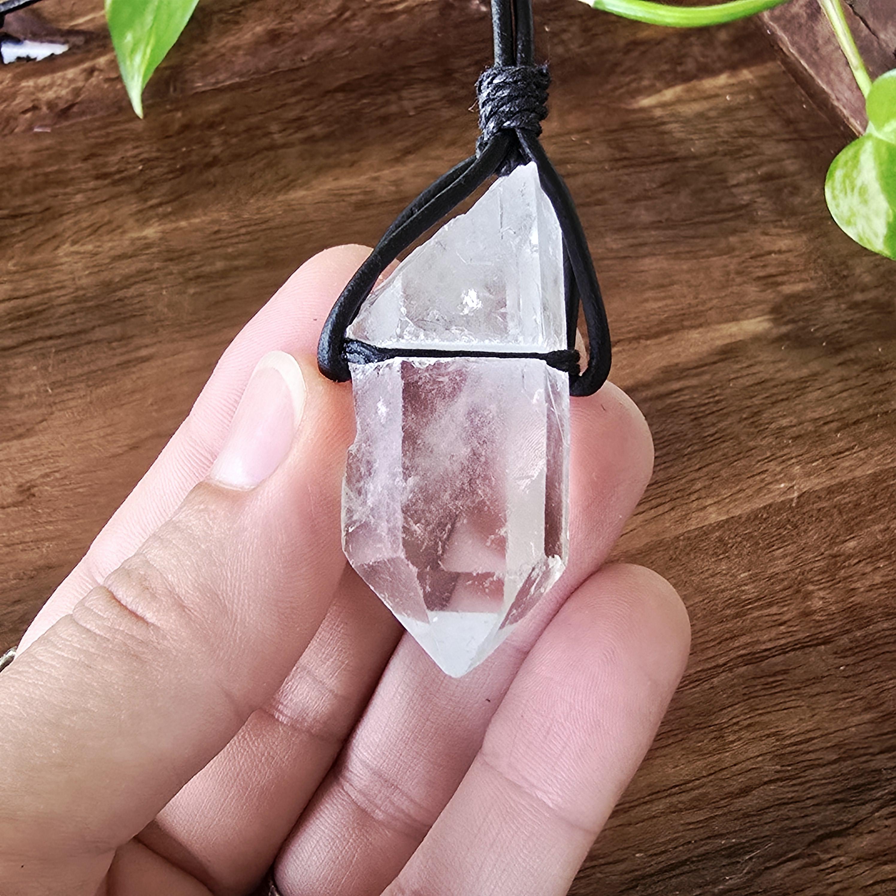 Clear Quartz Crystal Cord Necklace, Personalized Gemstone Pendant Necklace