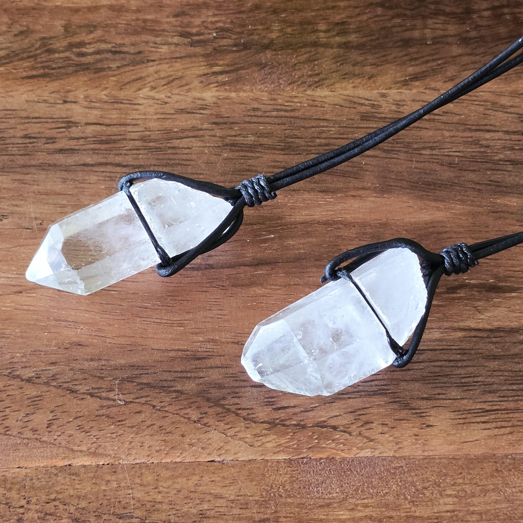 Clear Quartz Crystal Cord Necklace, Personalized Gemstone Pendant Necklace