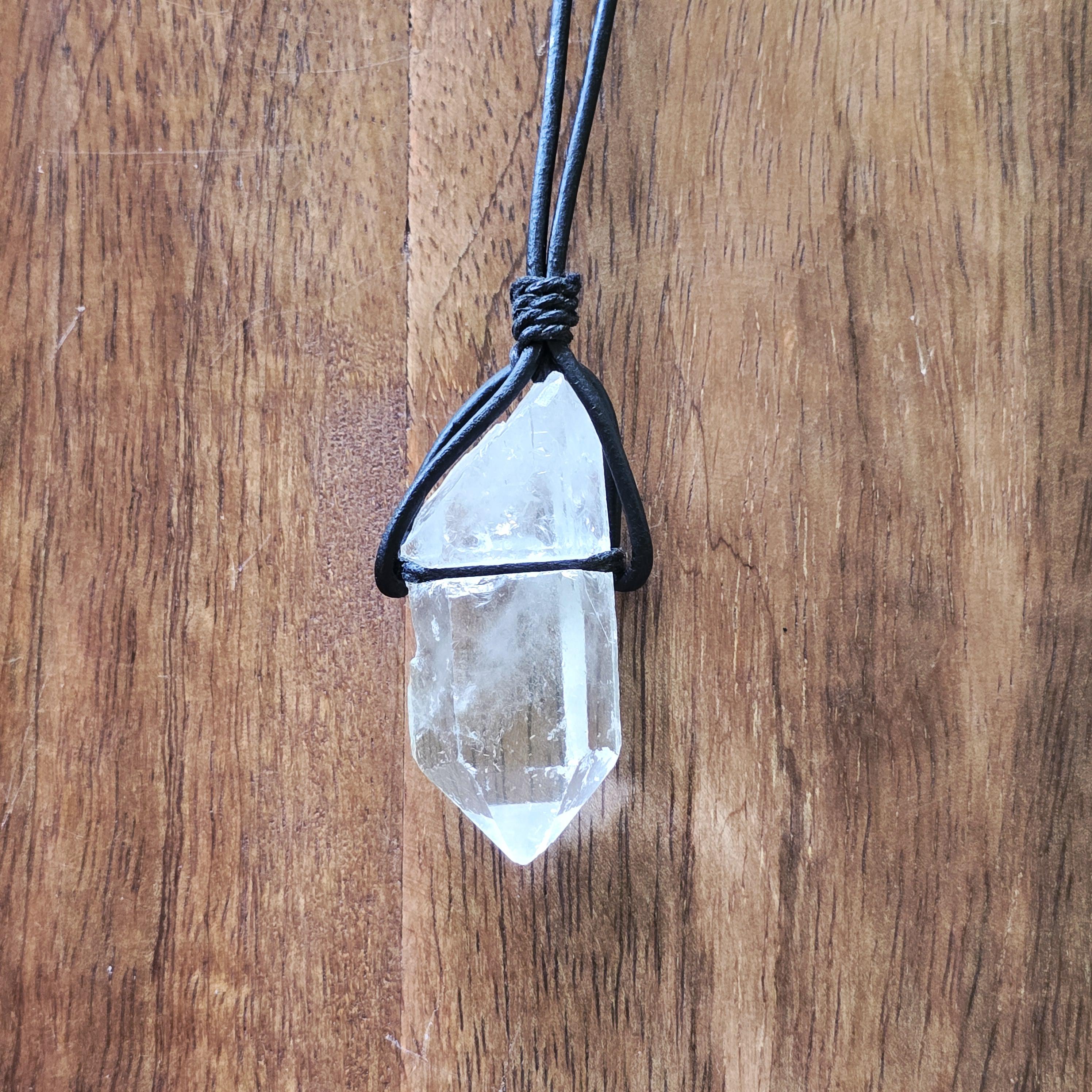 Clear Quartz Crystal Cord Necklace, Personalized Gemstone Pendant Necklace