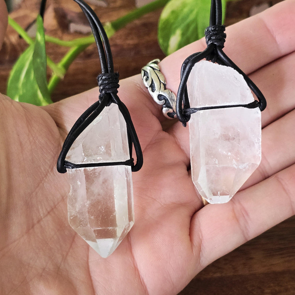Clear Quartz Crystal Cord Necklace, Personalized Gemstone Pendant Necklace