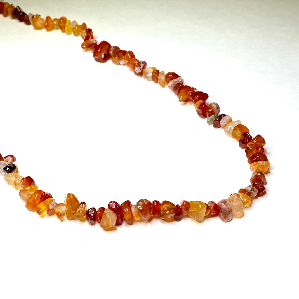 Long Carnelian Crystal Necklace, 36 Inch Gemstone Chips Necklace