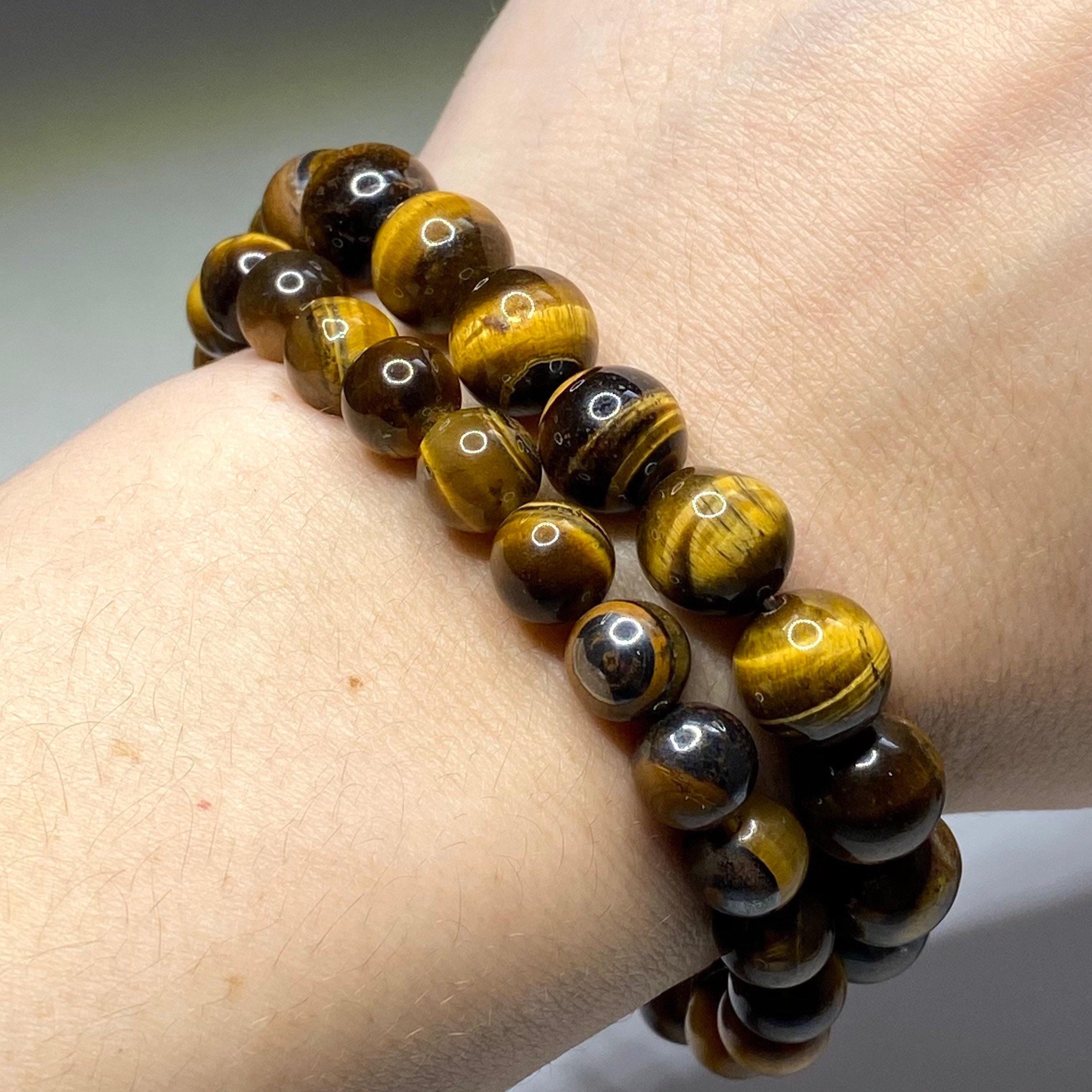 Tigers Eye Crystal Bracelet: Round Gemstone Beaded Bracelet