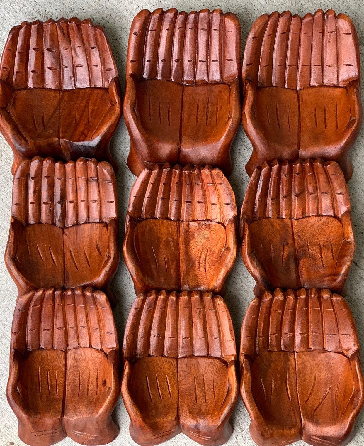Large Wood Carved Praying Hand Shape Bowl