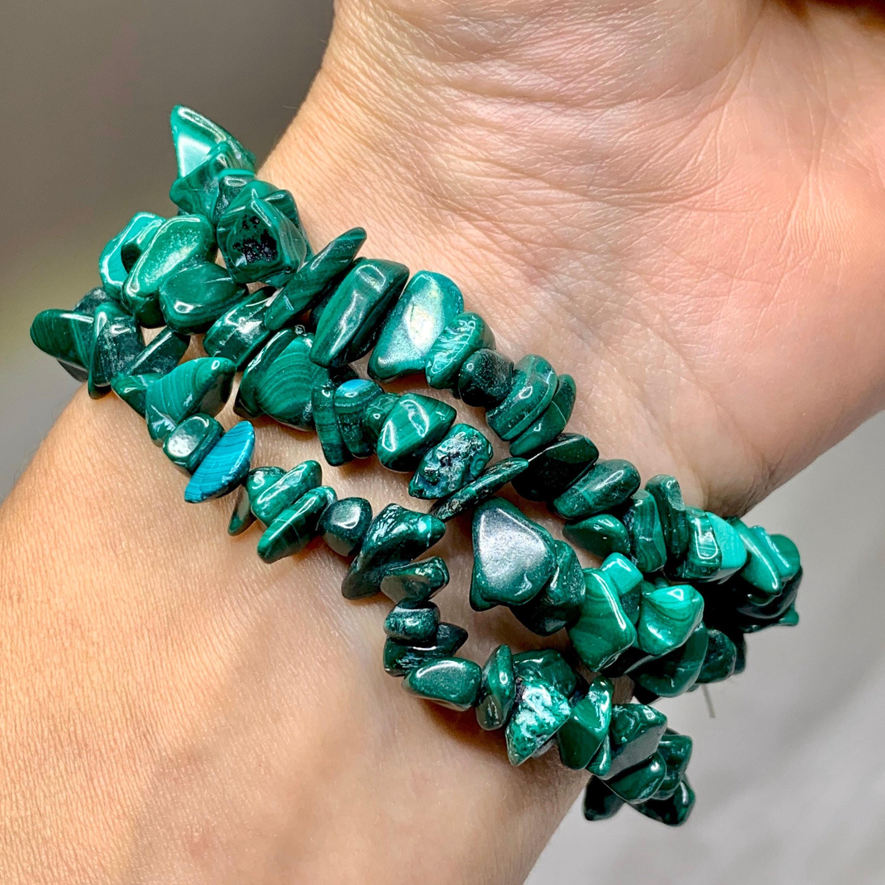 Malachite Crystal Chip Bracelet: Gemstone Beaded Stretch Jewelry
