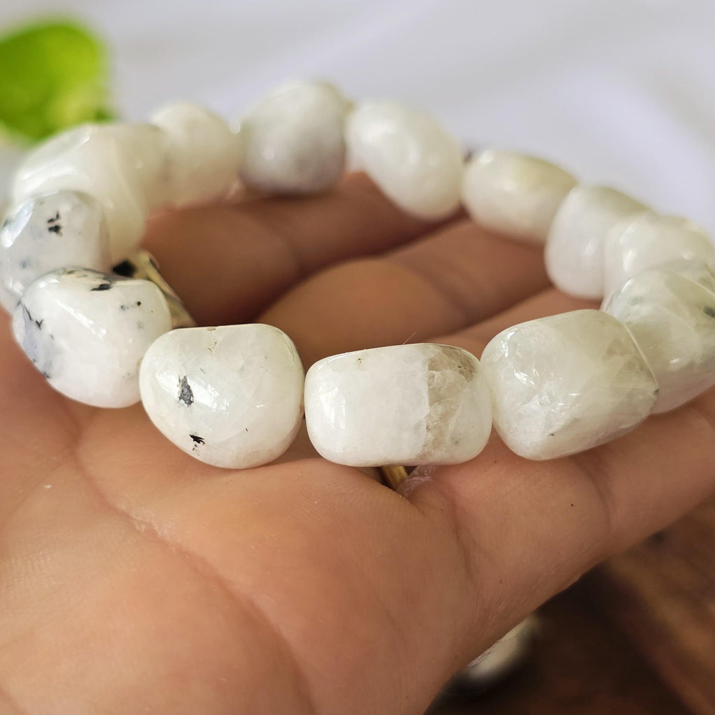 Rainbow Moonstone Crystal Bracelet, Large Handmade Tumbled Bracelet