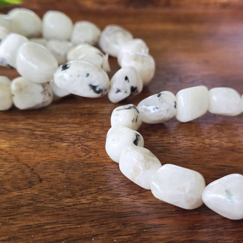 Rainbow Moonstone Crystal Bracelet, Large Handmade Tumbled Bracelet
