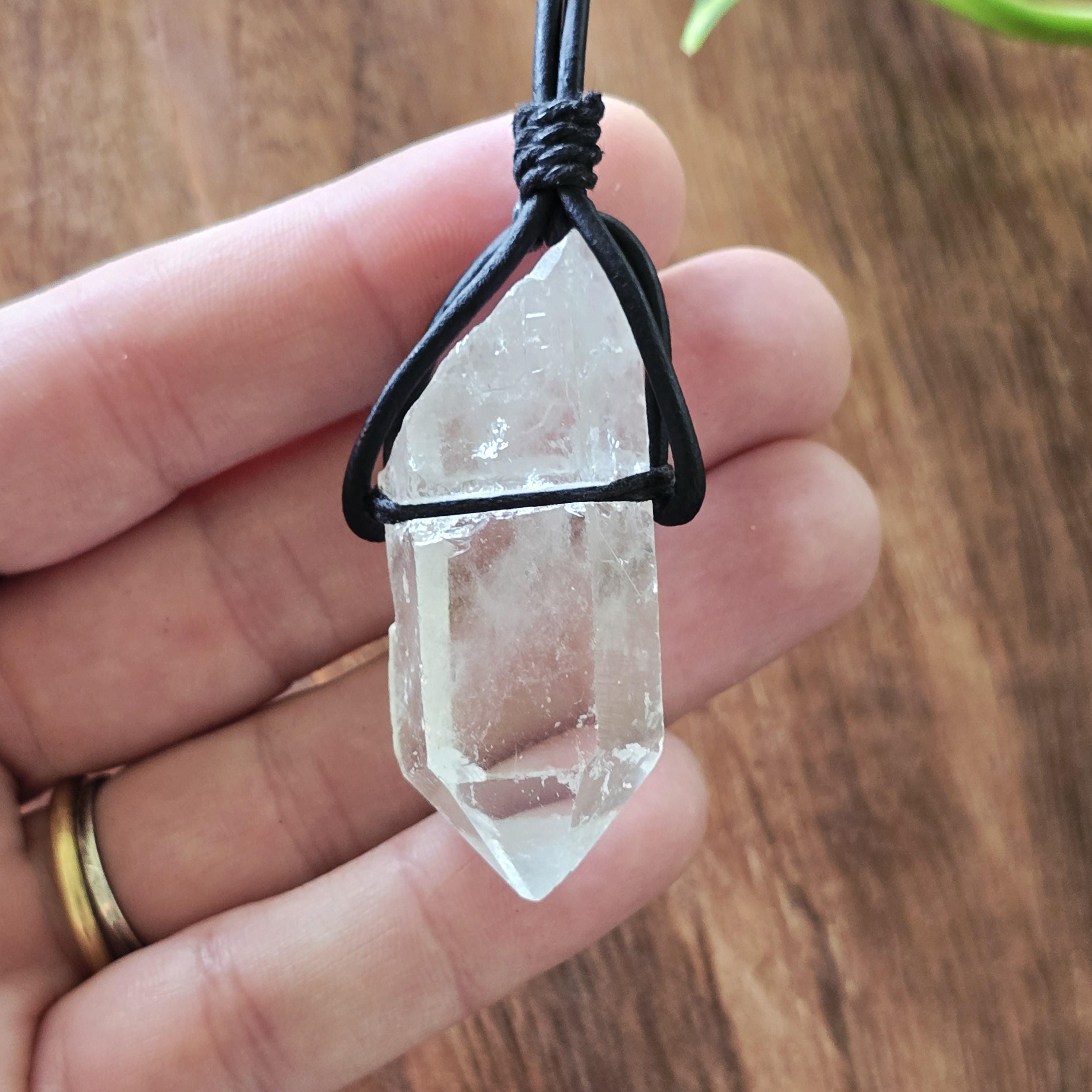 Clear Quartz Crystal Cord Necklace, Personalized Gemstone Pendant Necklace