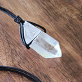 Clear Quartz Crystal Cord Necklace, Personalized Gemstone Pendant Necklace