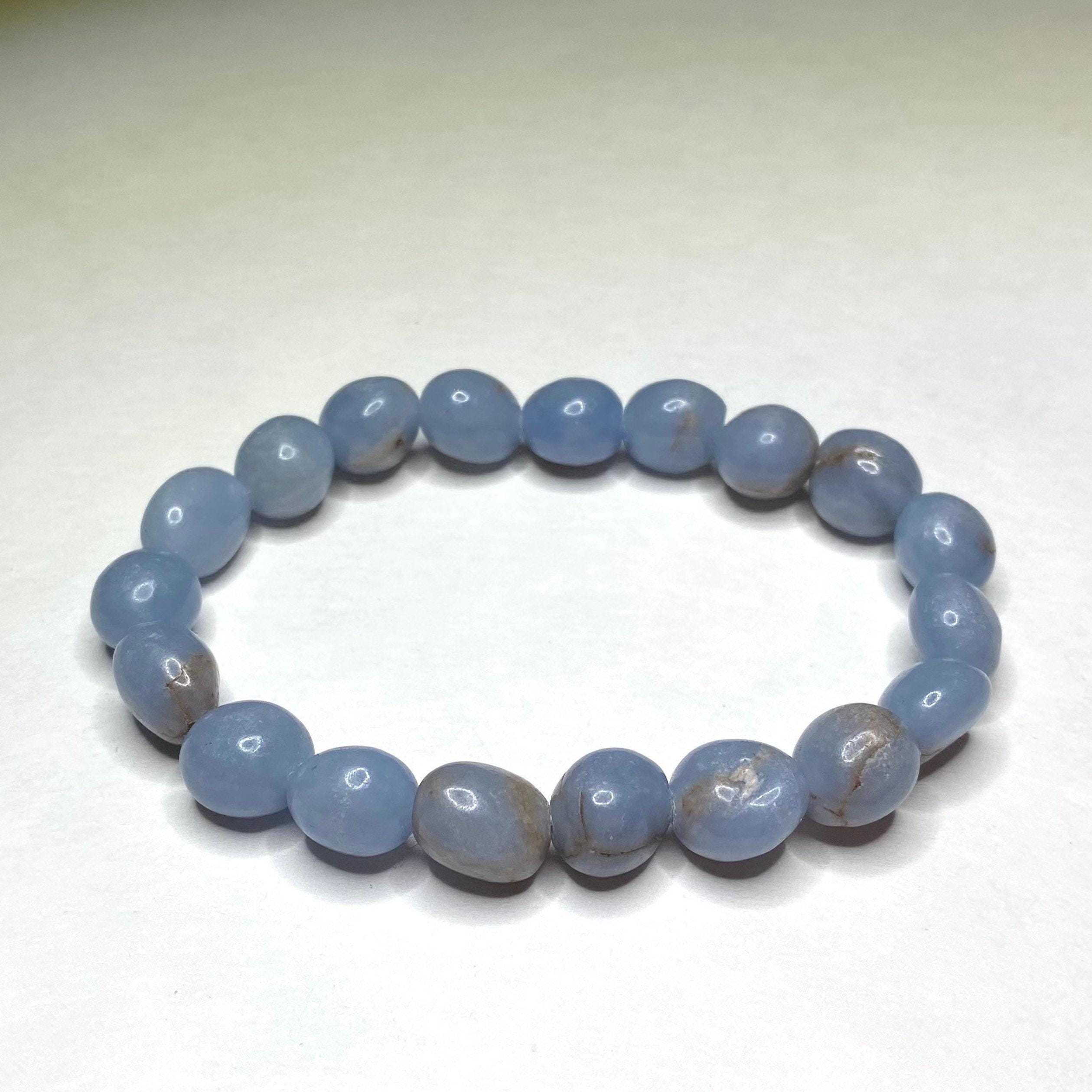 Angelite Crystal Bracelet: 8mm Handmade Tumbled Gemstone Bracelet
