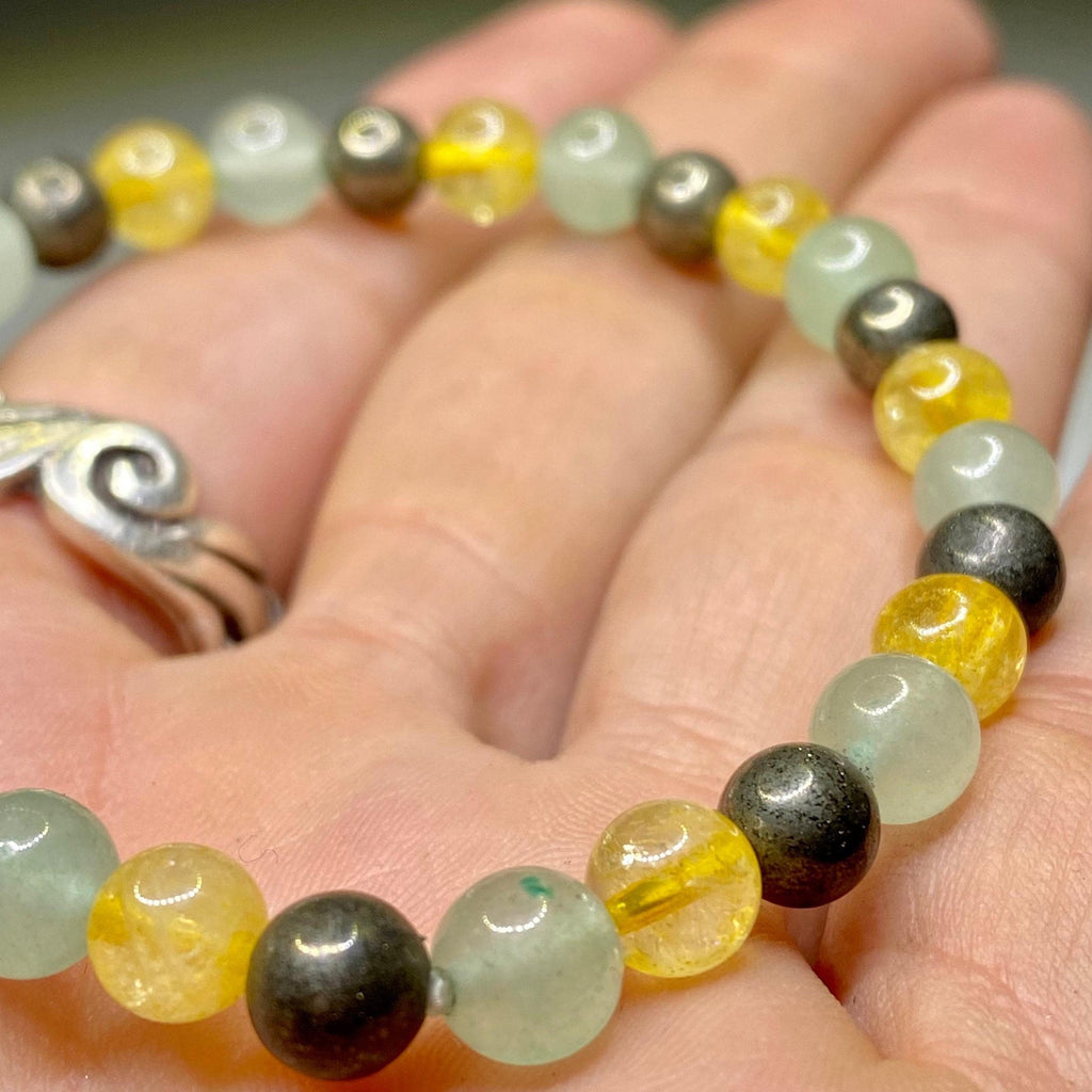 Citrine Pyrite Aventurine Bracelet: Gemstone Beaded Crystal Jewelry
