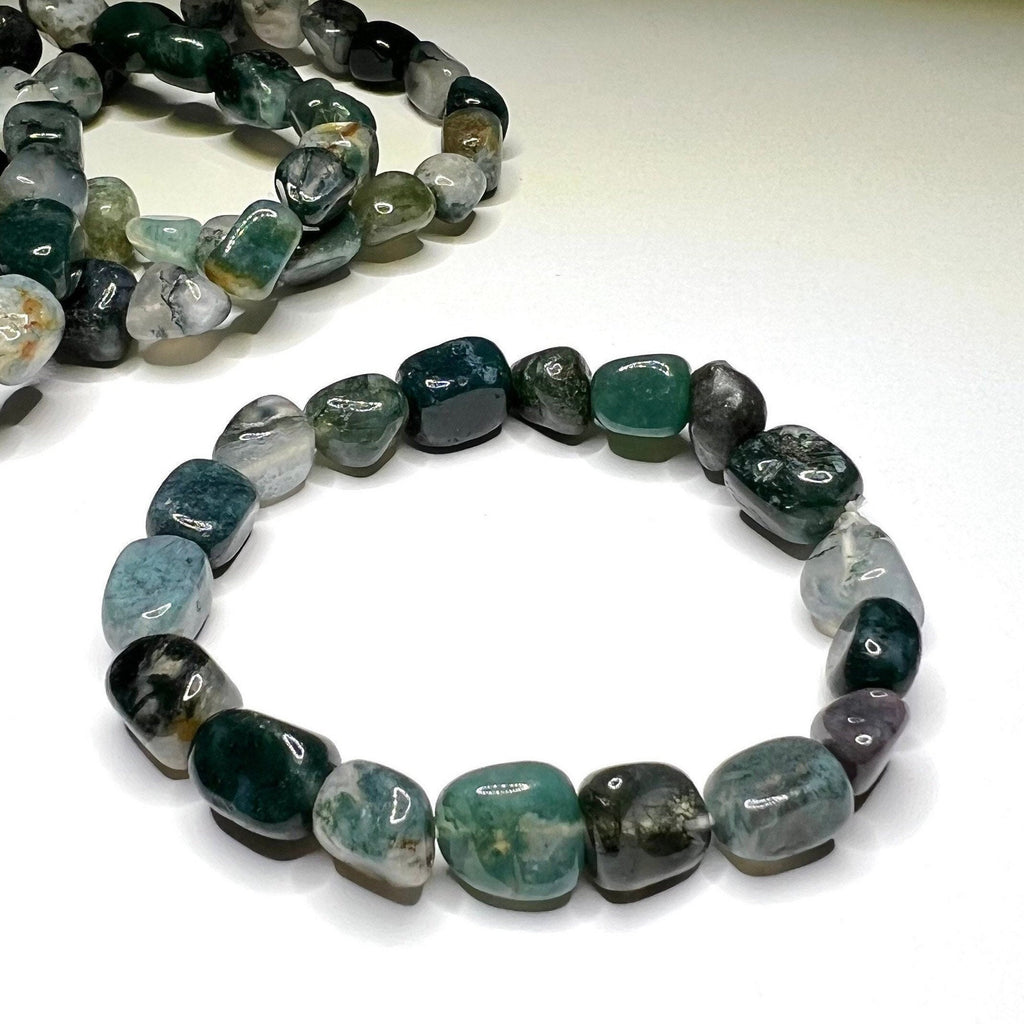 Moss Agate Crystal Bracelet: Tumbled Gemstone Beaded Bracelet