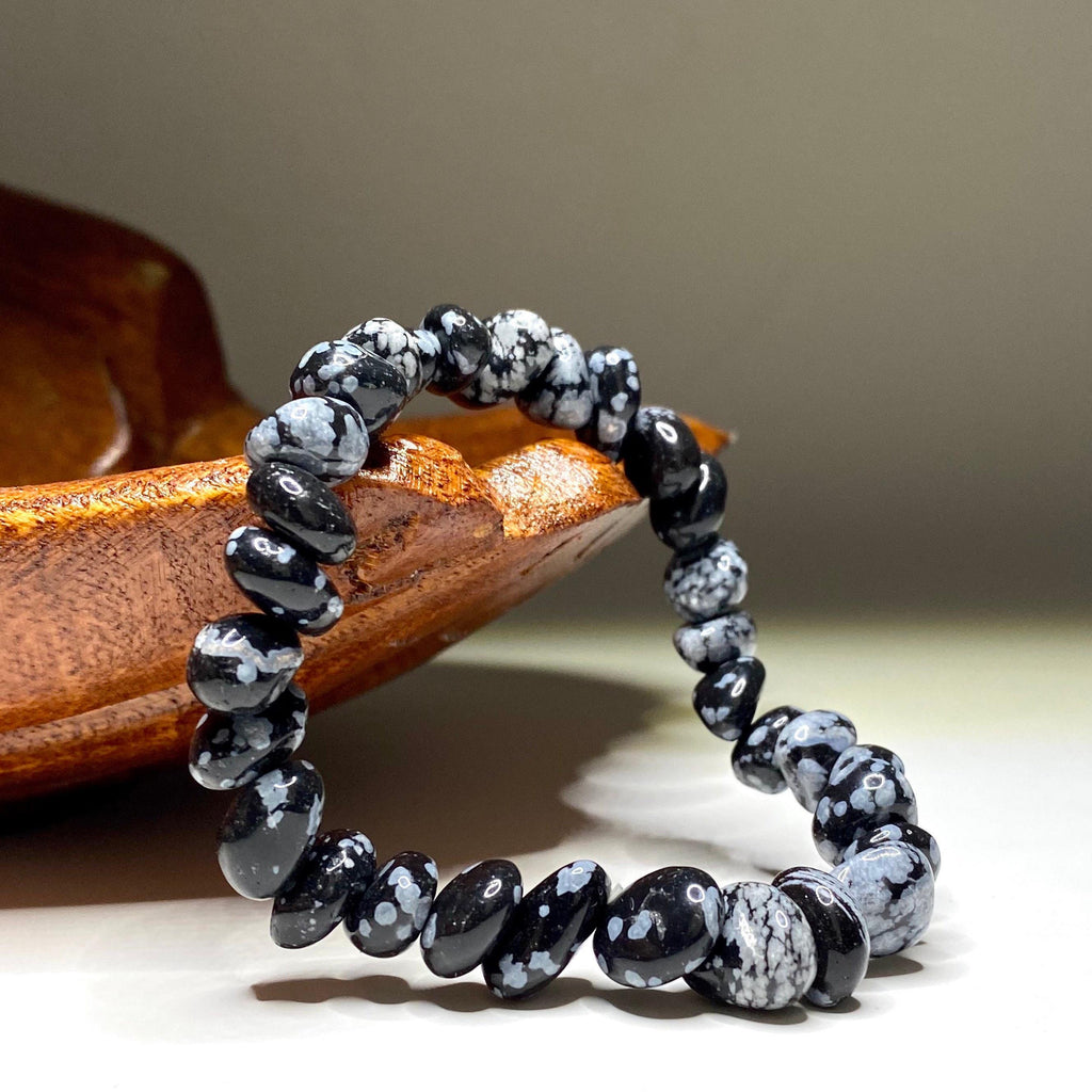 Snowflake Obsidian Crystal Bracelet: Handmade Gemstone Beaded Bracelet