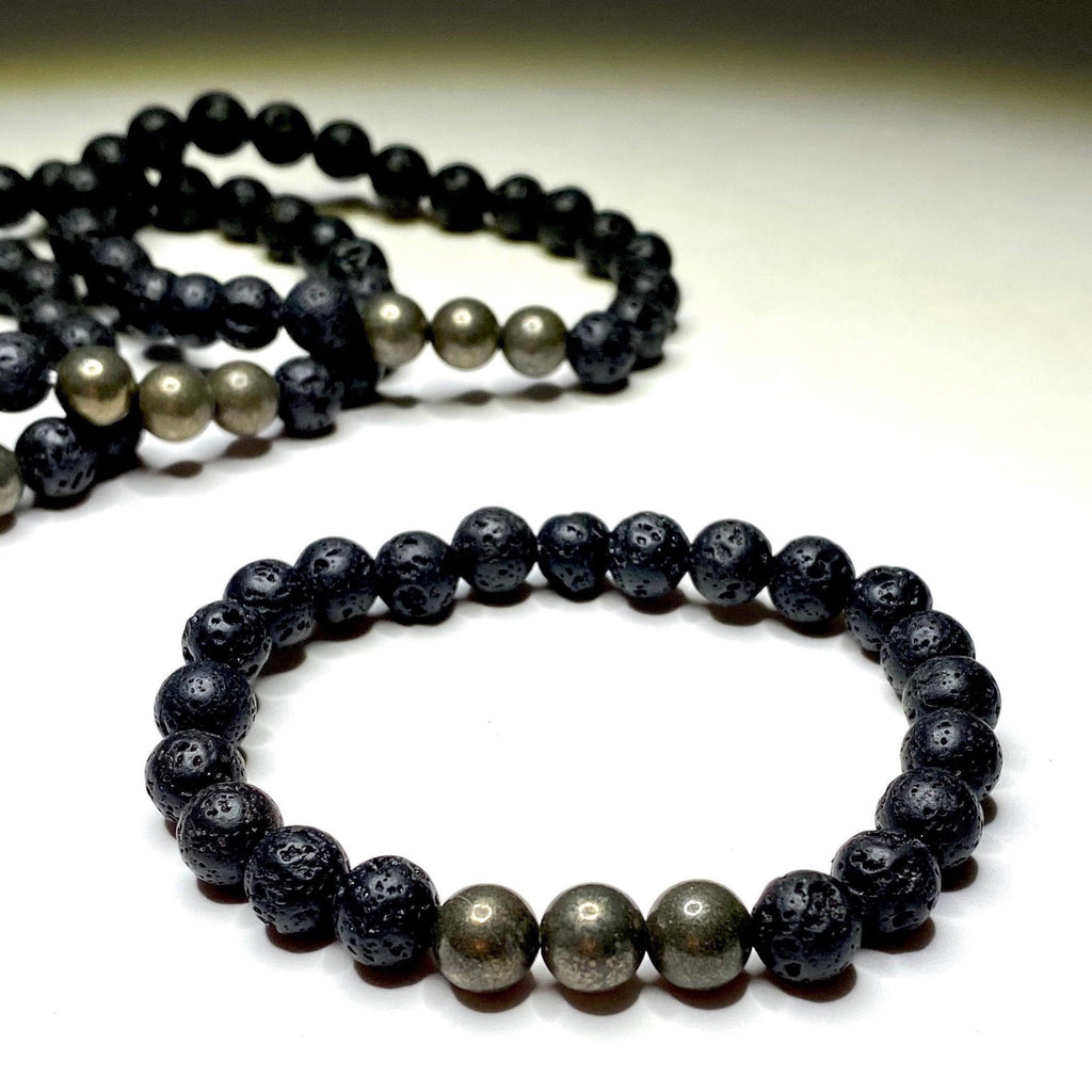 Lava Rock & Pyrite Beaded Stretch Bracelet