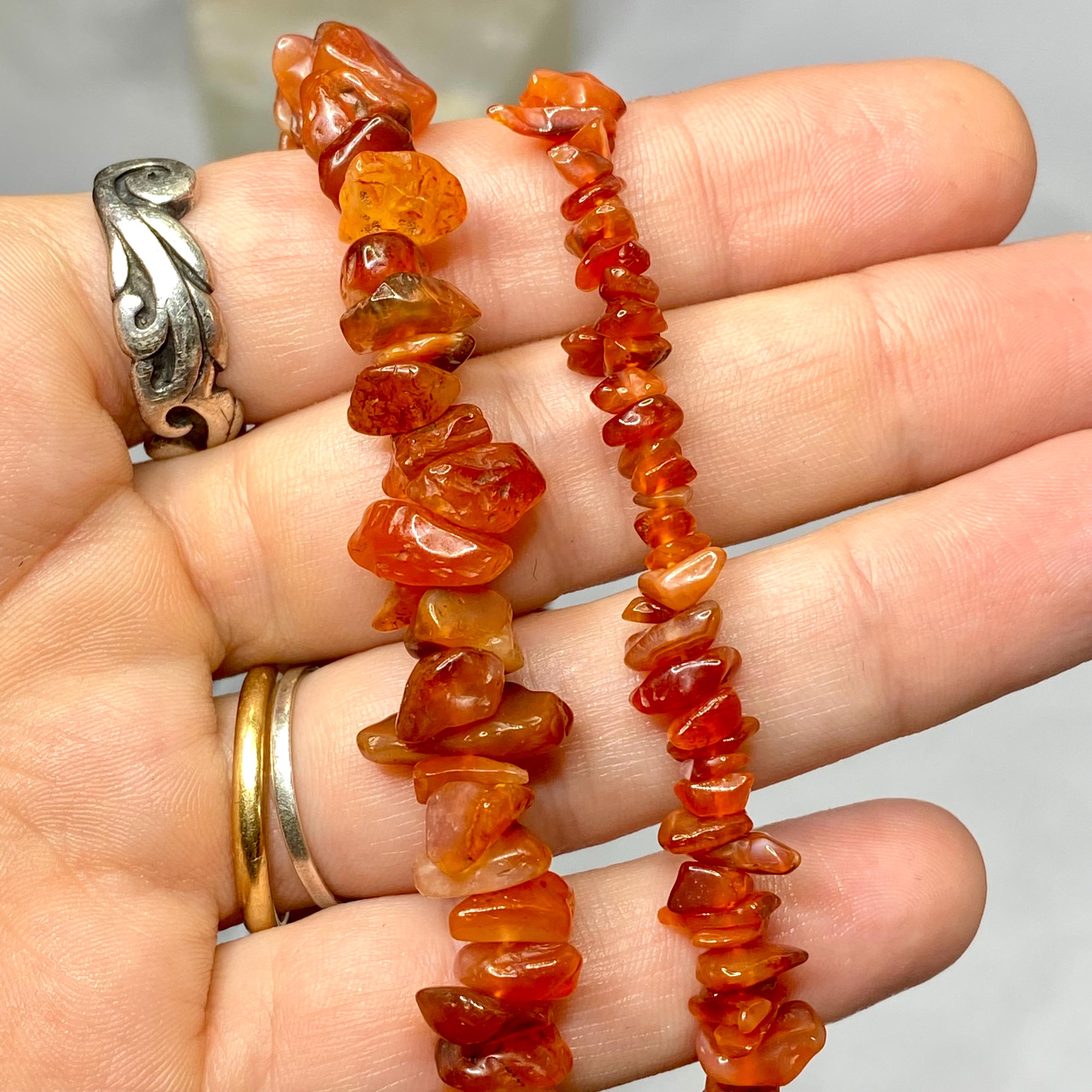 Long Carnelian Crystal Necklace, 36 Inch Gemstone Chips Necklace