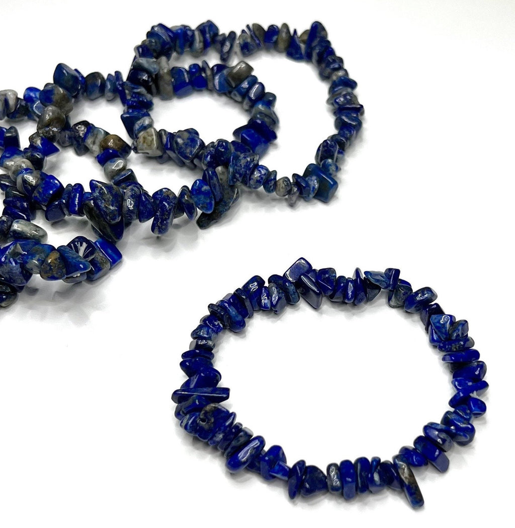 Lapis Lazuli Crystal Chip Bracelet: Gemstone Beaded Stretch Bracelet