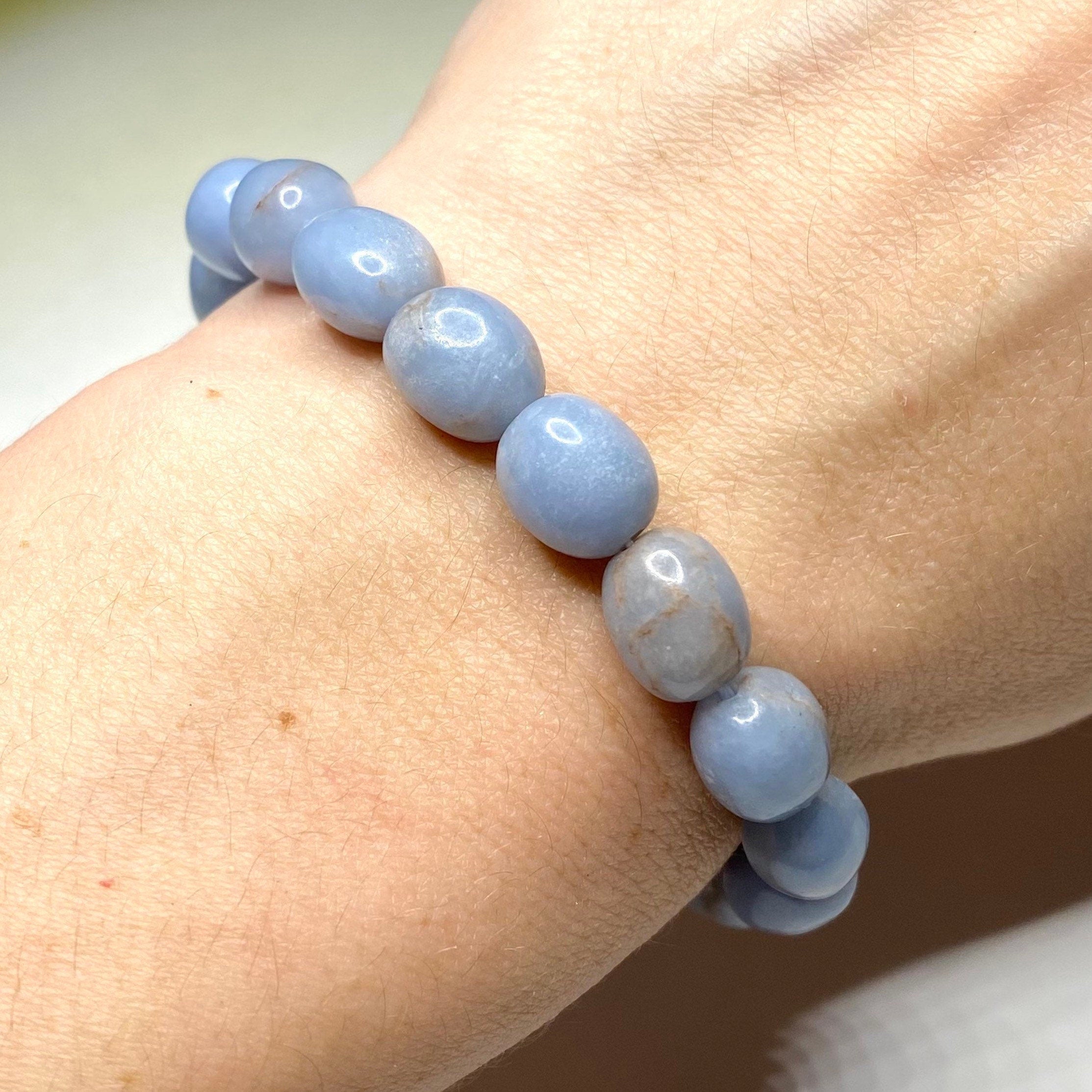 Angelite Crystal Bracelet: 8mm Handmade Tumbled Gemstone Bracelet