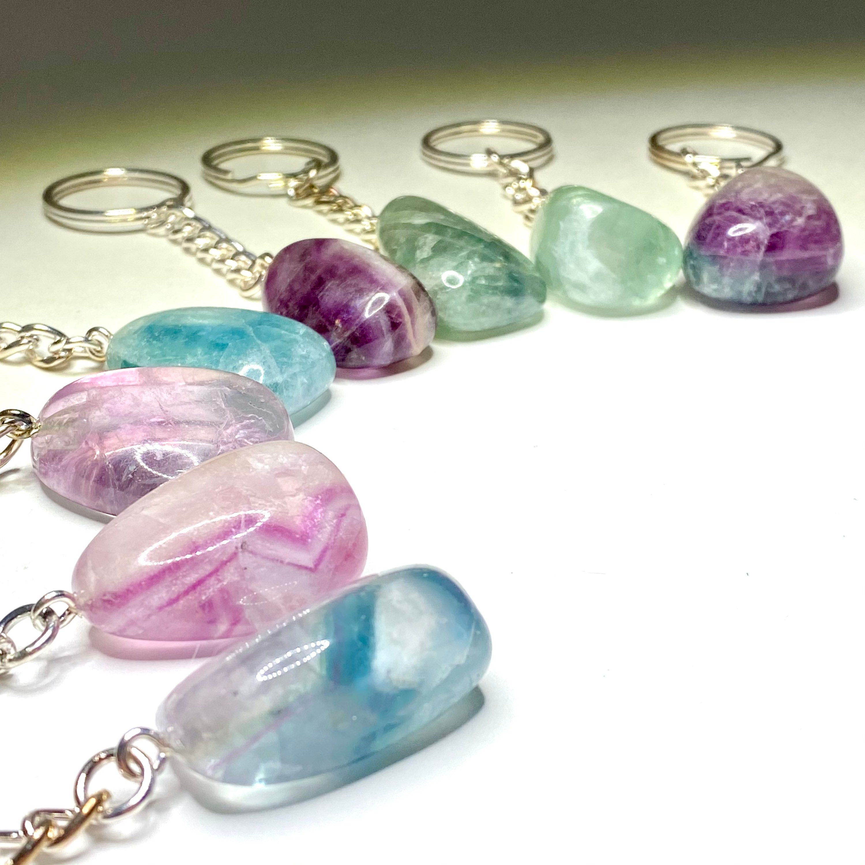 Rainbow Fluorite Crystal Keychain