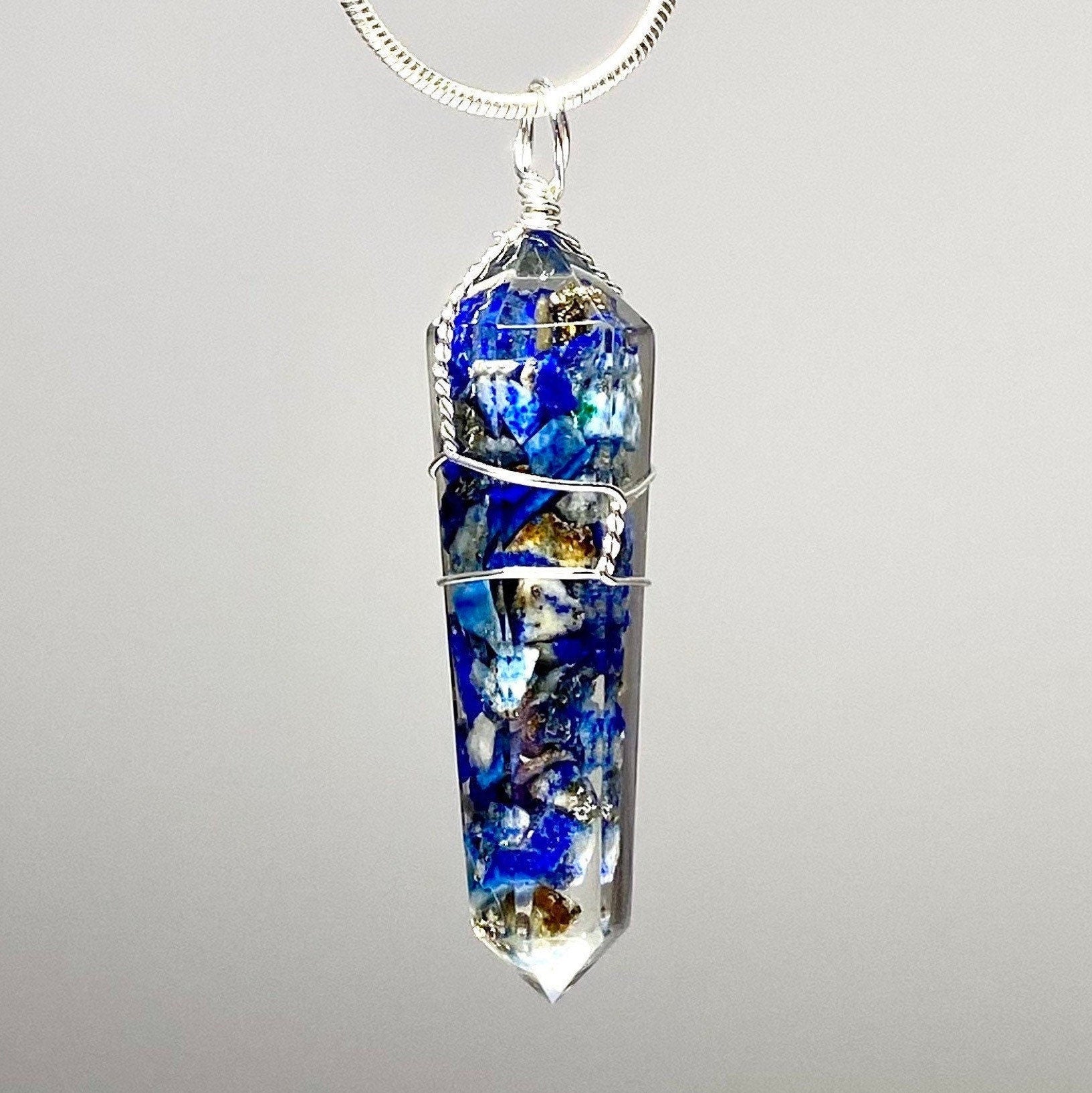 Lapis Lazuli in Orgonite Wire Wrapped Pendant Necklace