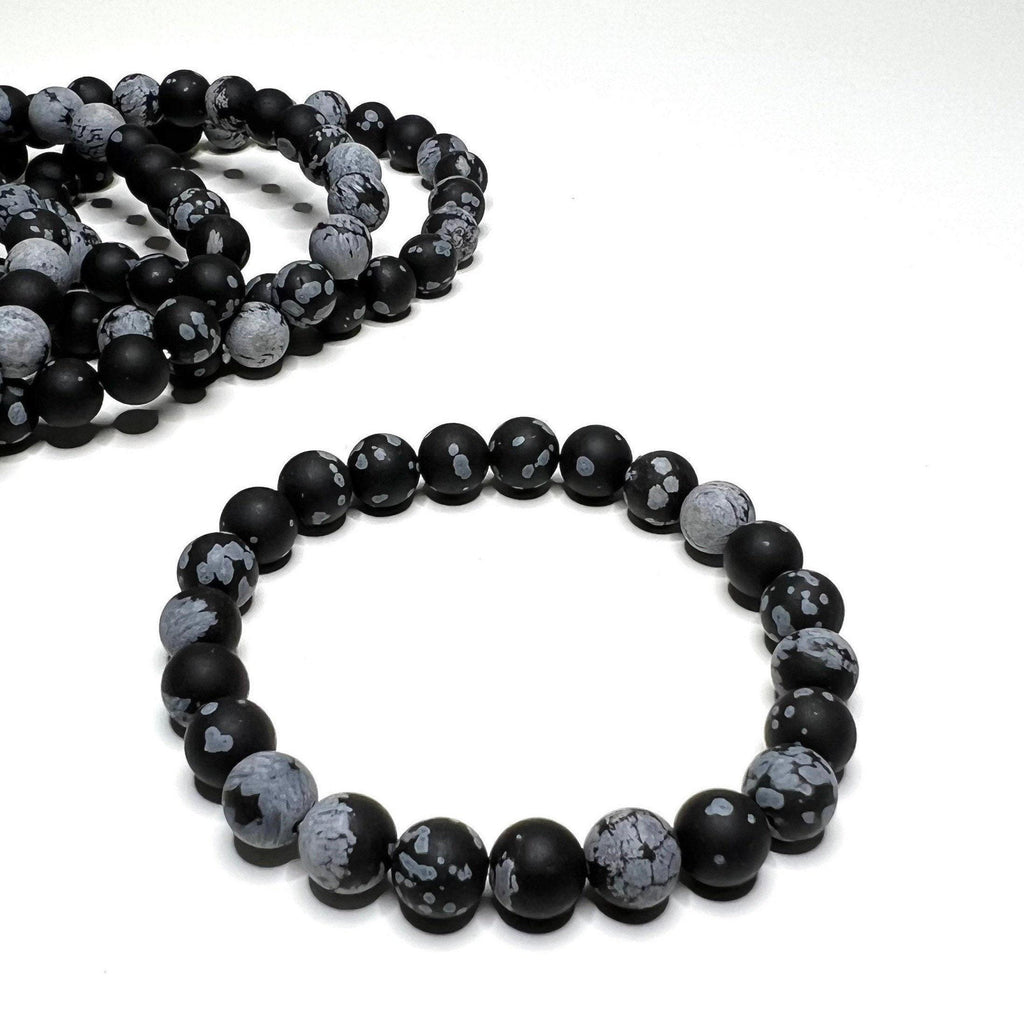 Snowflake Obsidian Crystal Bracelet: Handmade Gemstone Stretch Bracelet - 8mm Matte Beads