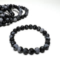 Snowflake Obsidian Crystal Bracelet: Handmade Gemstone Stretch Bracelet - 8mm Matte Beads