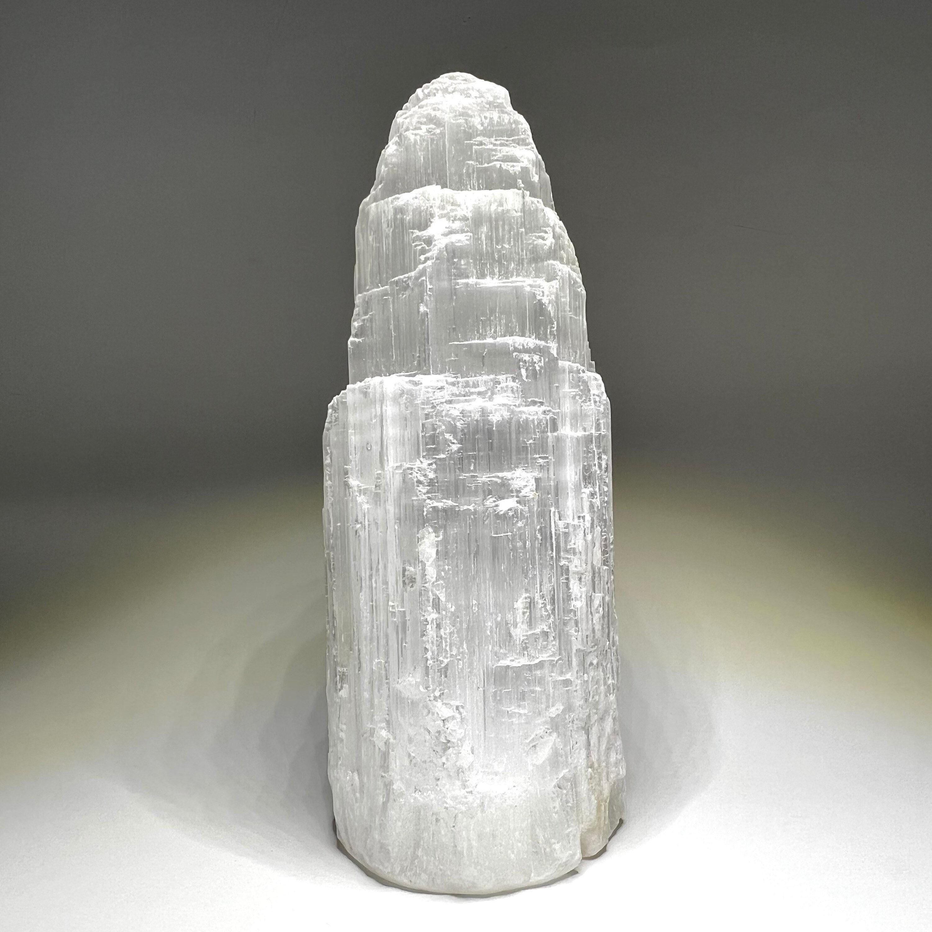 Selenite Crystal Table Lamp, Large Unique Crystal Tower, Available in Four Sizes