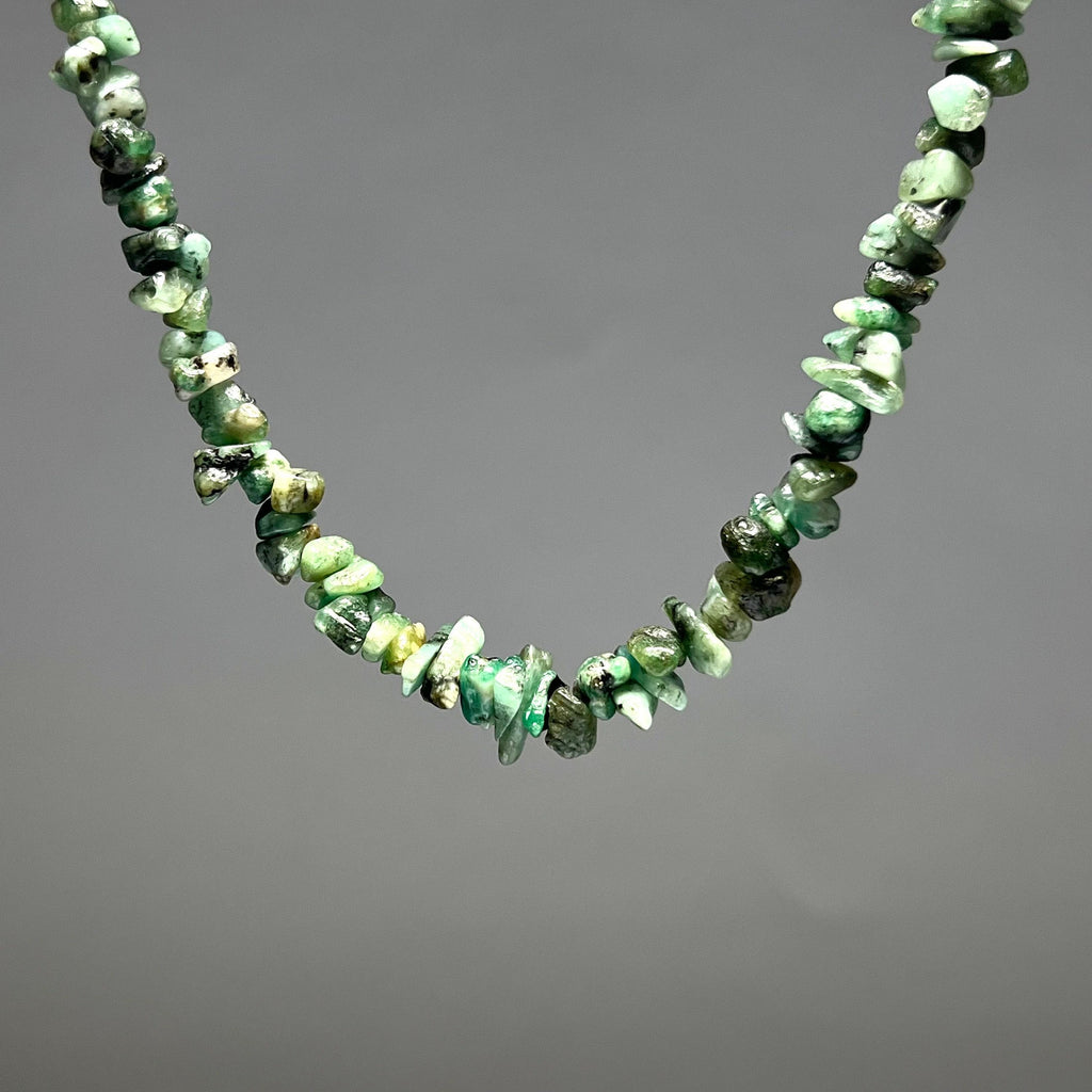 Emerald Chip Gemstone Necklace: Long 36 Inch Crystal Strand