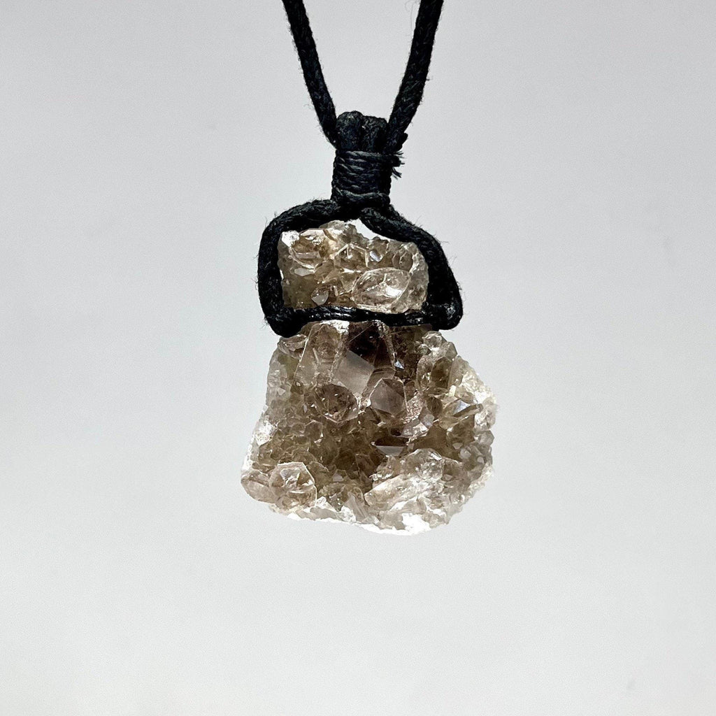 Smoky Quartz Cluster Pendant Necklace: Adjustable Cord
