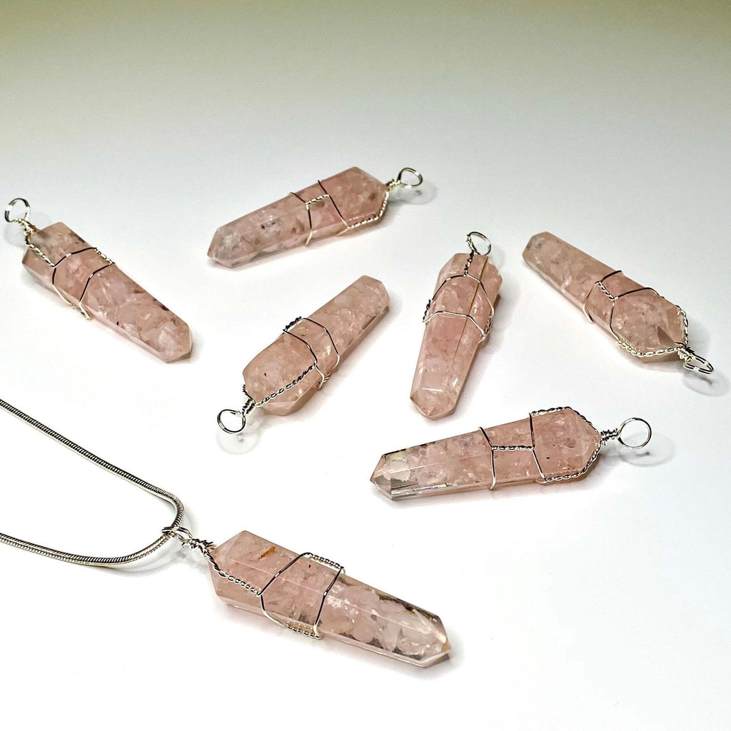 Rose Quartz in Orgonite Wire Wrapped Pendant Necklace
