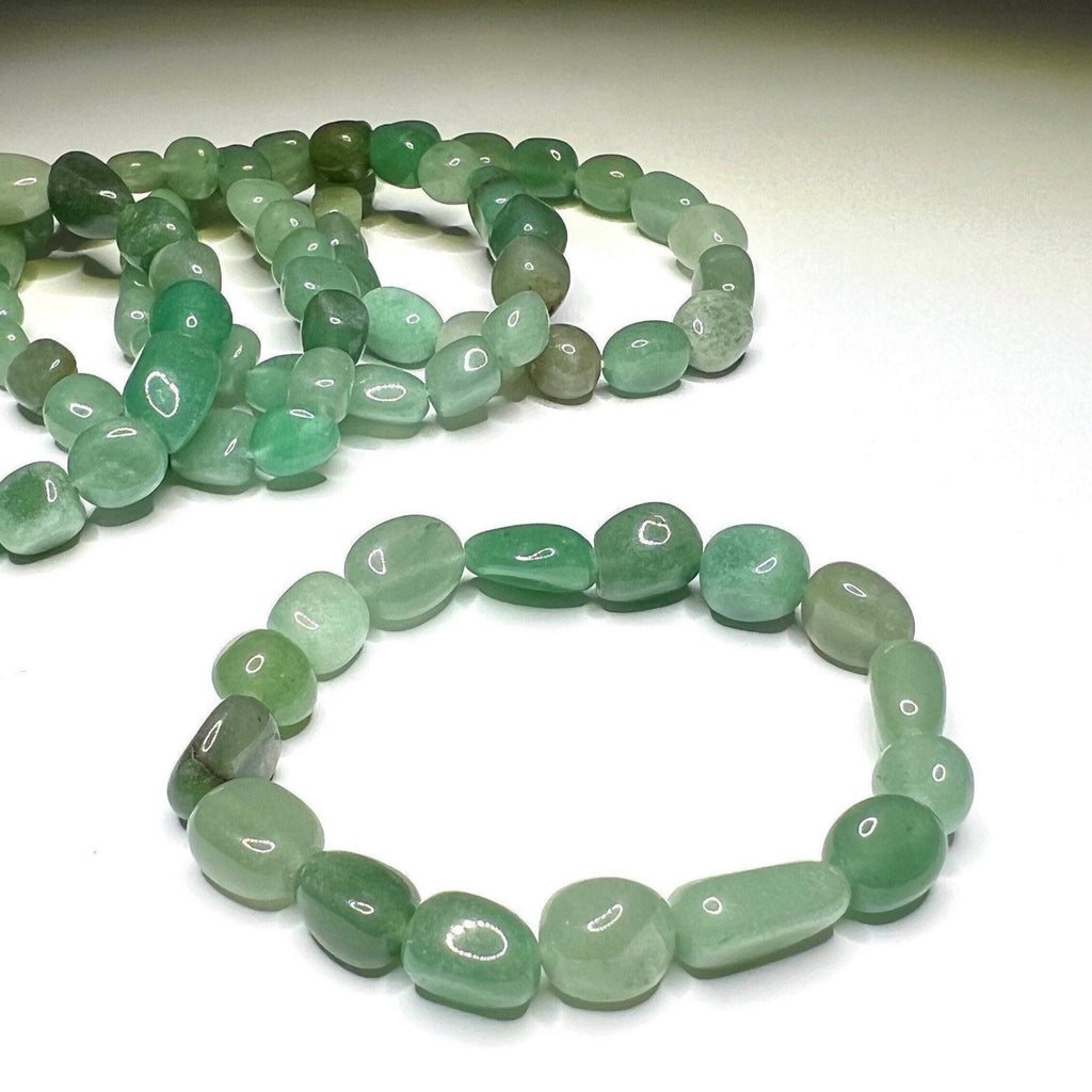 Green Aventurine Tumbled Crystal Bracelet: Gemstone Beaded Stretch Bracelet