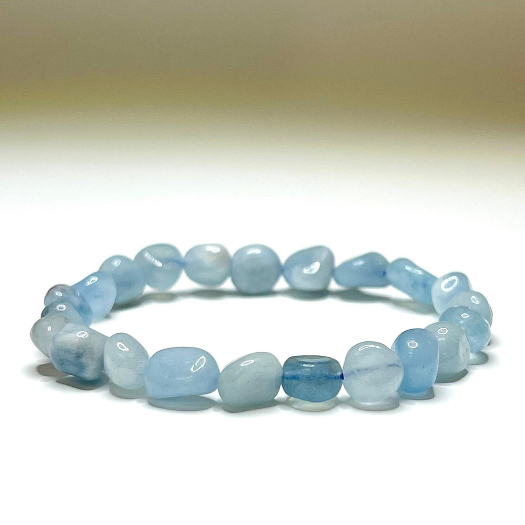 Aquamarine Crystal Bracelet, Tumbled Gemstone Beaded Bracelet