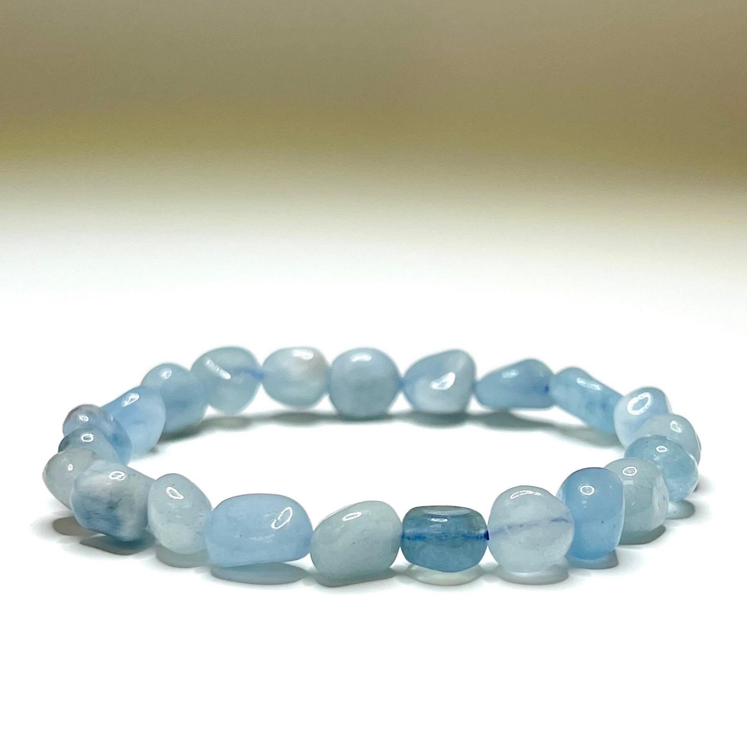 Aquamarine Crystal Bracelet, Tumbled Gemstone Beaded Bracelet