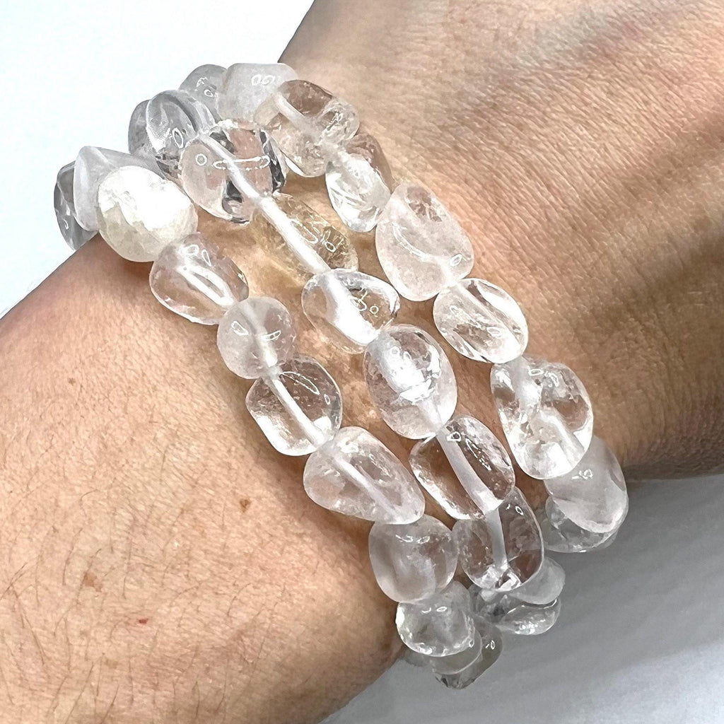 Quartz Crystal Beaded Bracelet: Tumbled Gemstone Stretch Bracelet