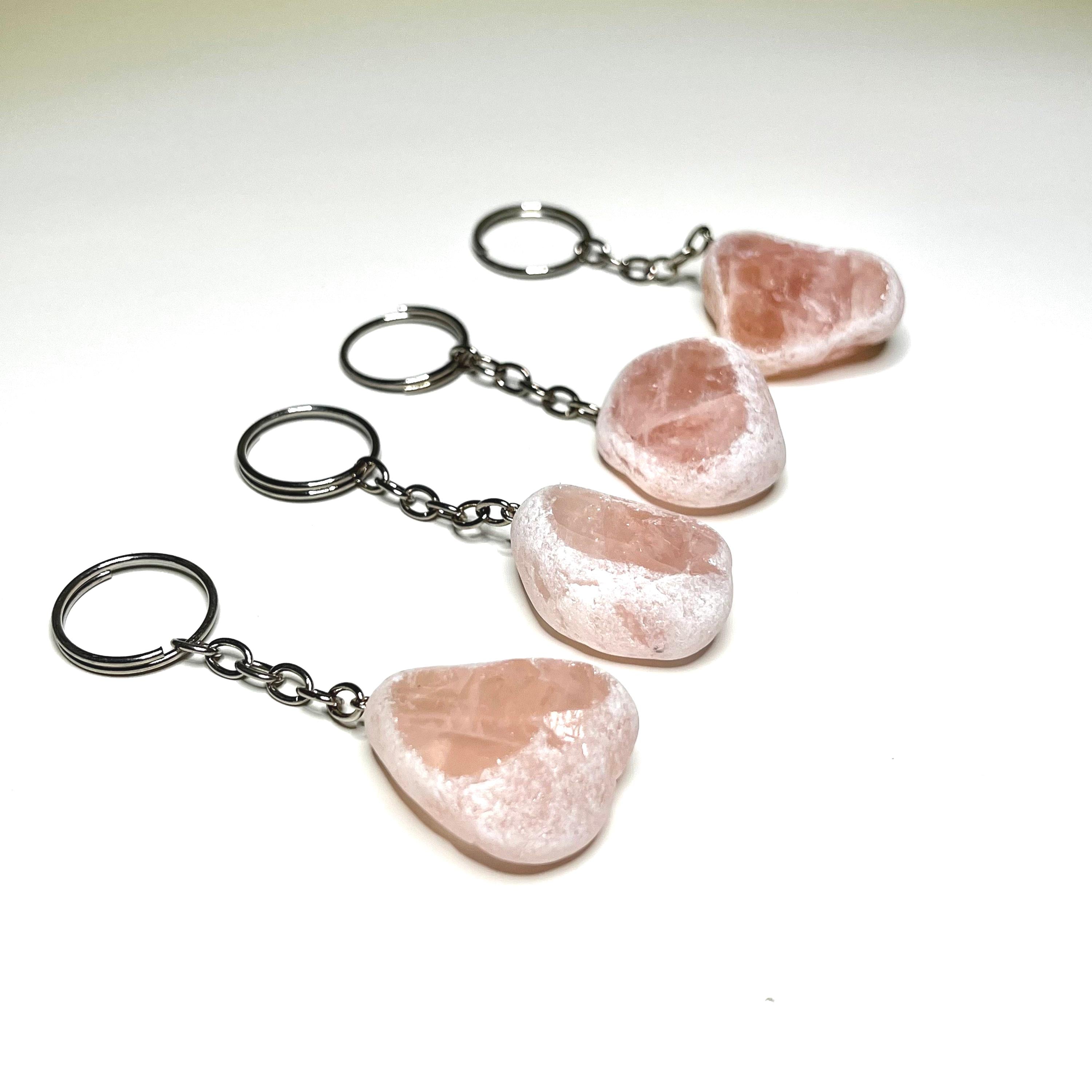 Tumbled Rose Quartz Crystal Keychain