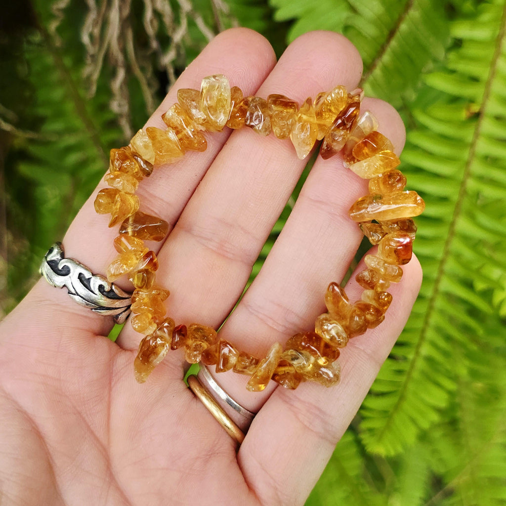 Golden Citrine Beaded Bracelet: Handmade Gemstone Chips Stretch Bracelet