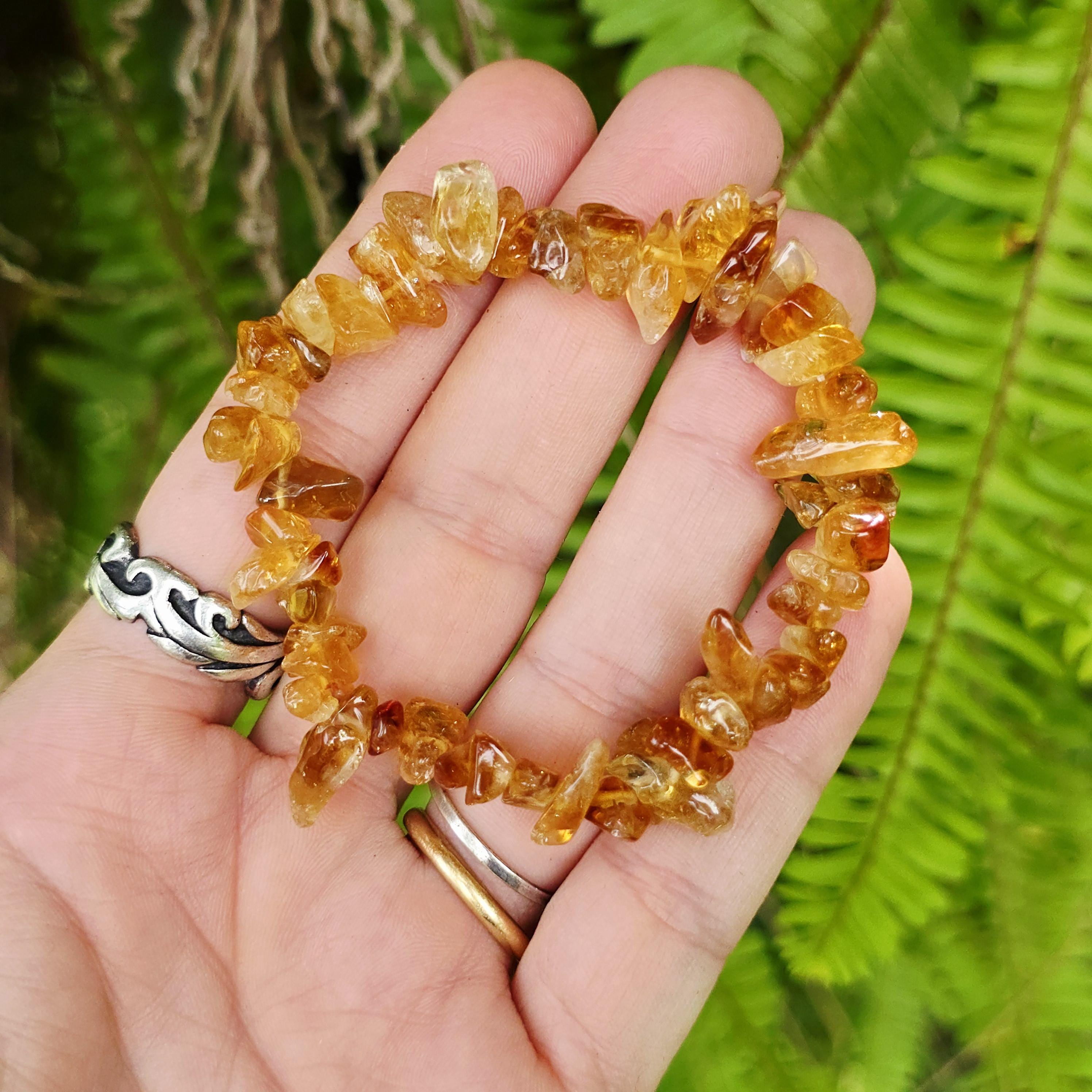 Golden Citrine Beaded Bracelet: Handmade Gemstone Chips Stretch Bracelet
