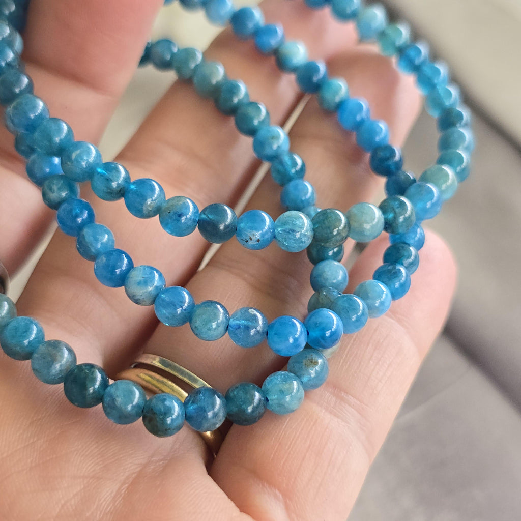 Blue Apatite Crystal Bracelet, 4mm, 6mm Handmade Gemstone Beaded Bracelet