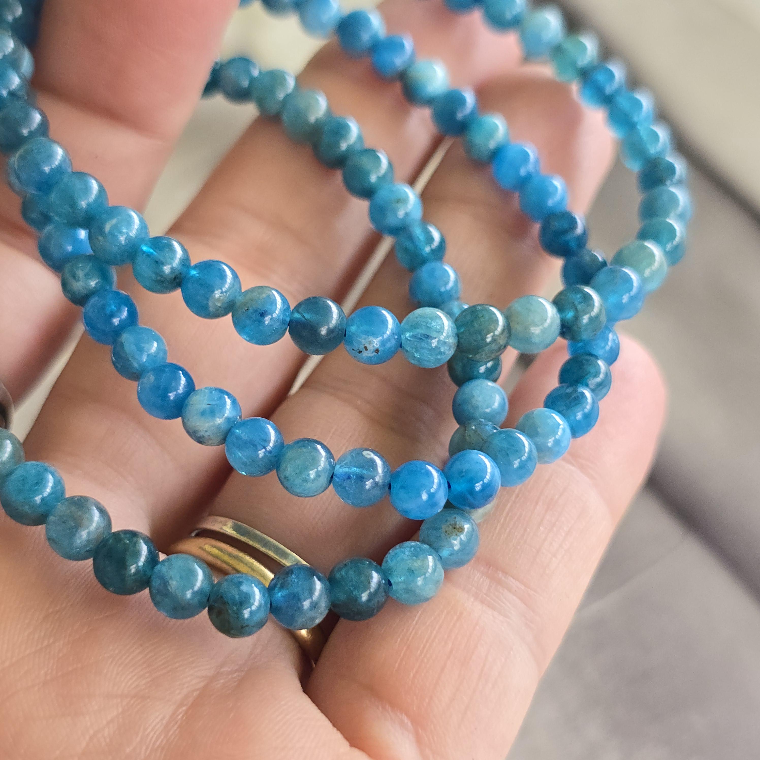 Blue Apatite Crystal Bracelet, 4mm, 6mm Handmade Gemstone Beaded Bracelet