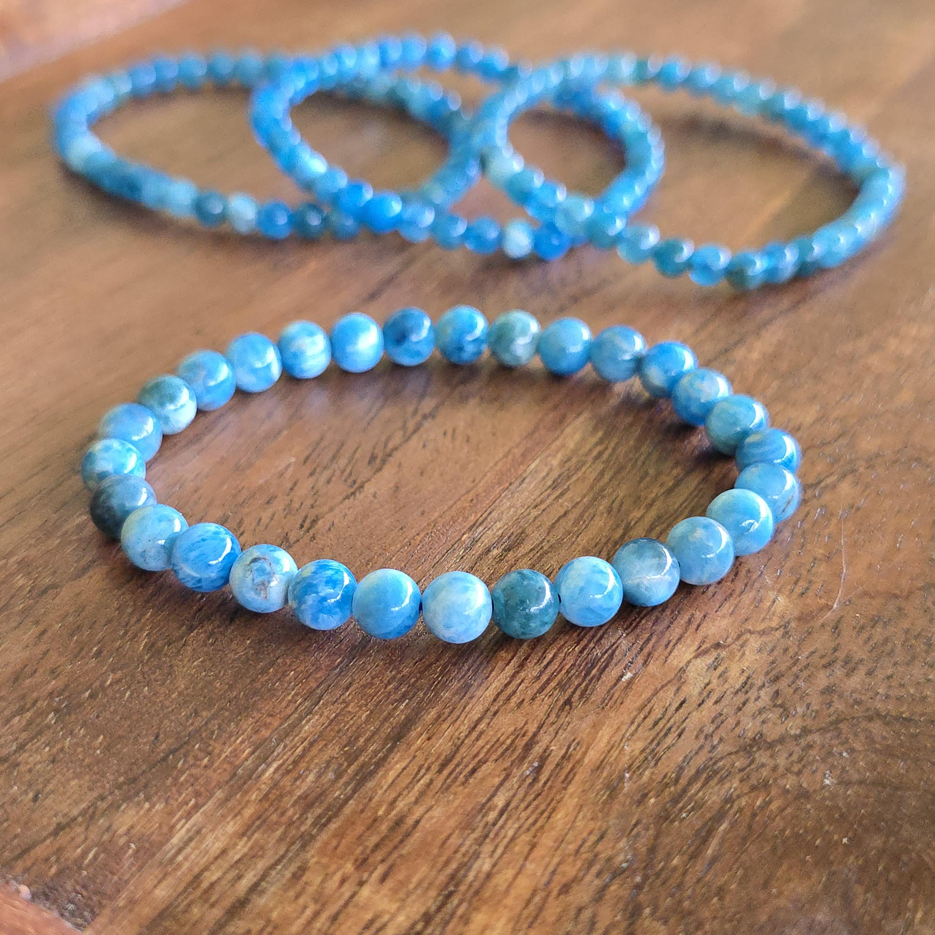 Blue Apatite Crystal Bracelet, 4mm, 6mm Handmade Gemstone Beaded Bracelet