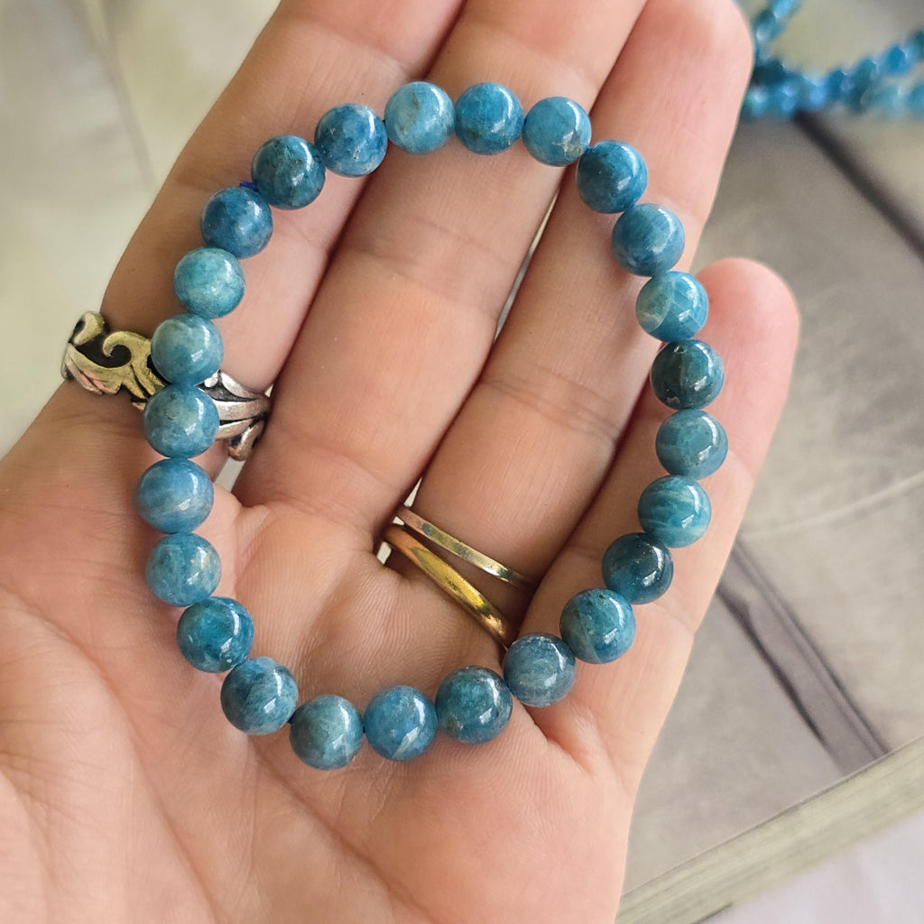 Blue Apatite Crystal Bracelet, 4mm, 6mm Handmade Gemstone Beaded Bracelet