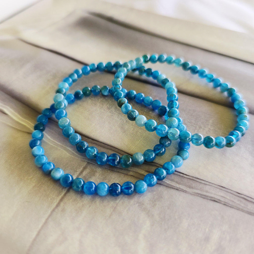 Blue Apatite Crystal Bracelet, 4mm, 6mm Handmade Gemstone Beaded Bracelet