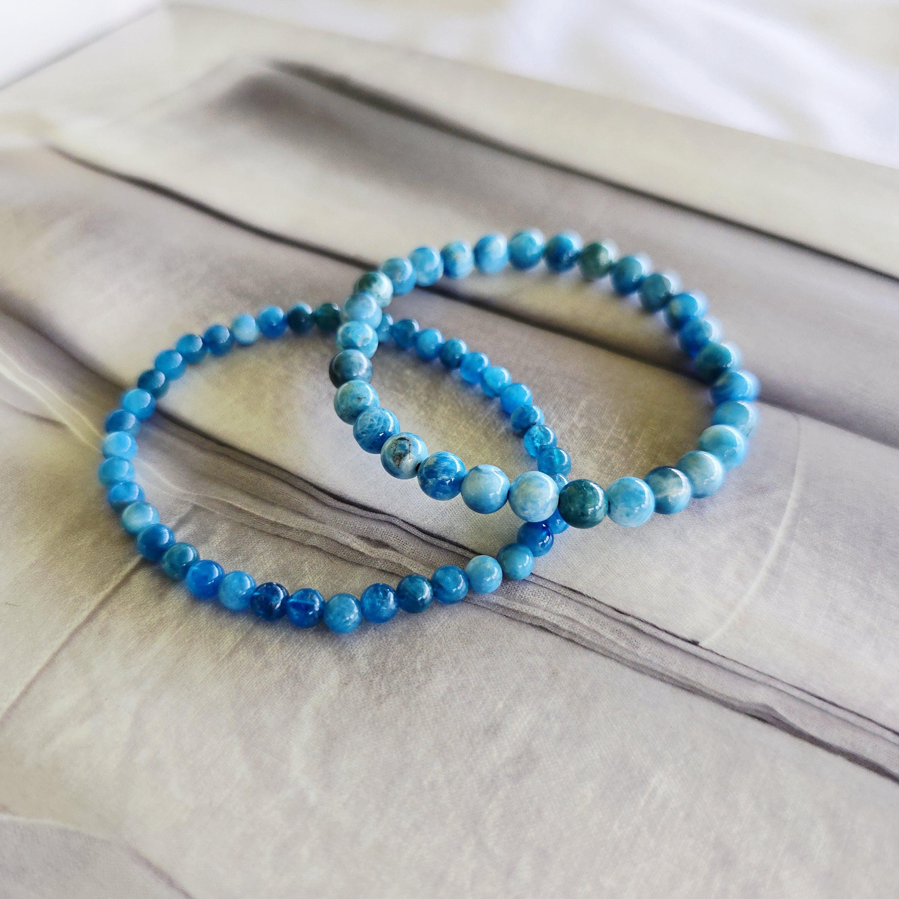 Blue Apatite Crystal Bracelet, 4mm, 6mm Handmade Gemstone Beaded Bracelet