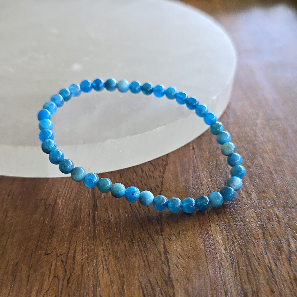 Blue Apatite Crystal Bracelet, 4mm, 6mm Handmade Gemstone Beaded Bracelet