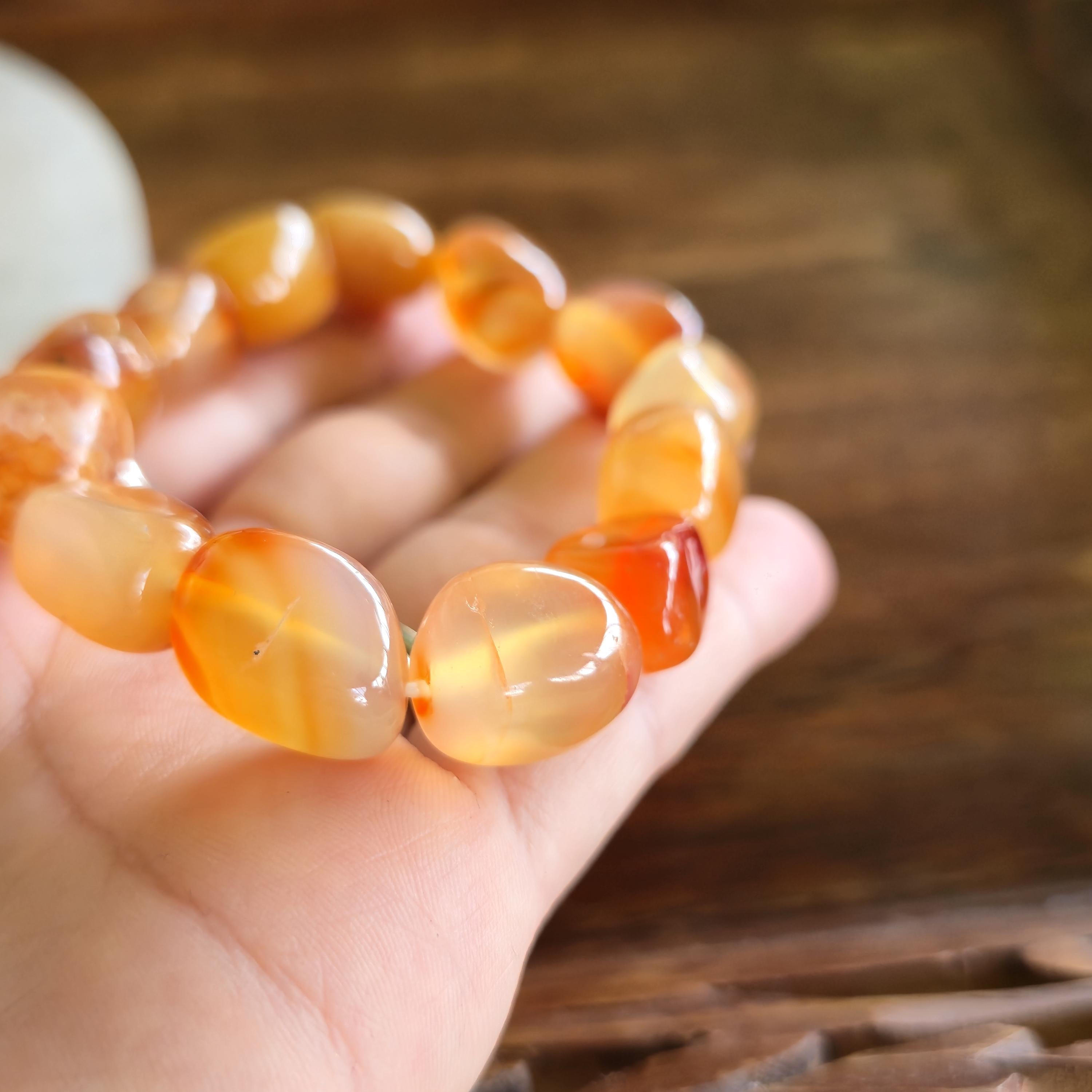 Carnelian Crystal Bracelet - 12mm Jelly Bean Gemstone Beaded Bracelet