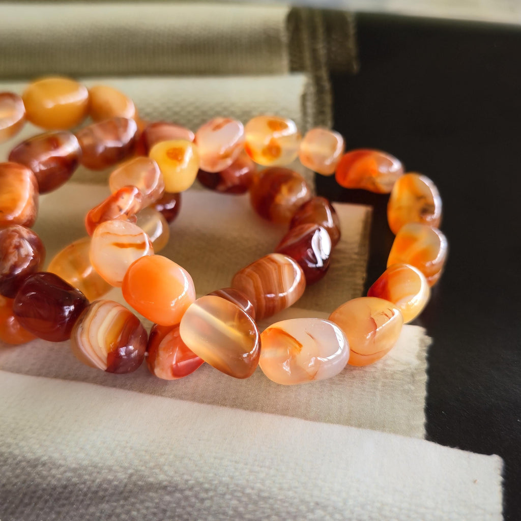 Carnelian Crystal Bracelet - 12mm Jelly Bean Gemstone Beaded Bracelet