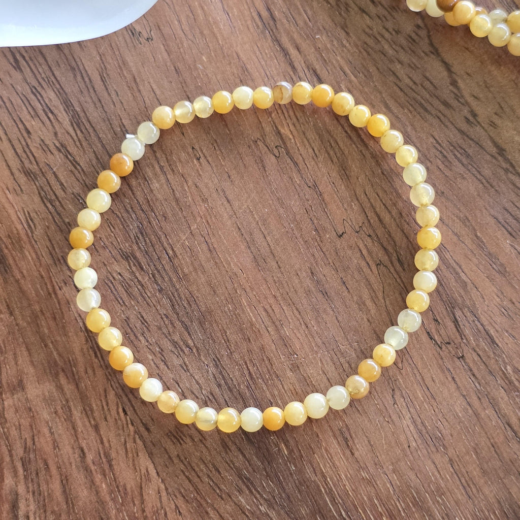 Yellow Aventurine Crystal Bracelet, 4mm Gemstone Beaded Bracelet