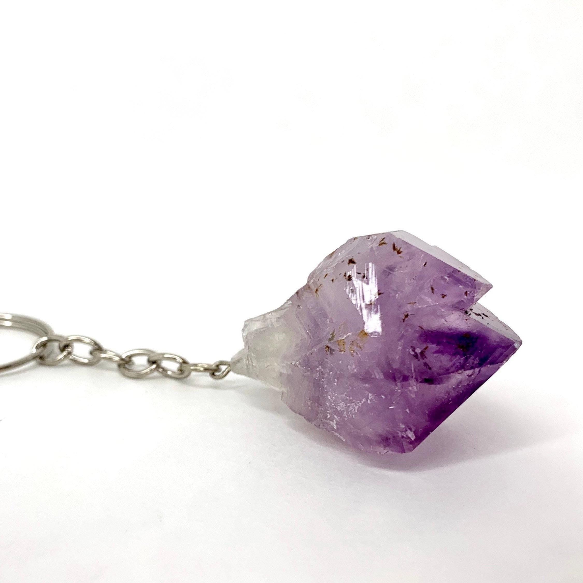 Raw Amethyst Point Crystal Keychain